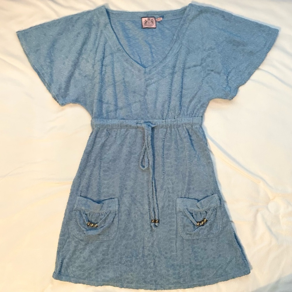 Vtg Juicy Couture Y2K Blue Terry Cloth Swim Cover Up Dress S Cotton Beads RARE